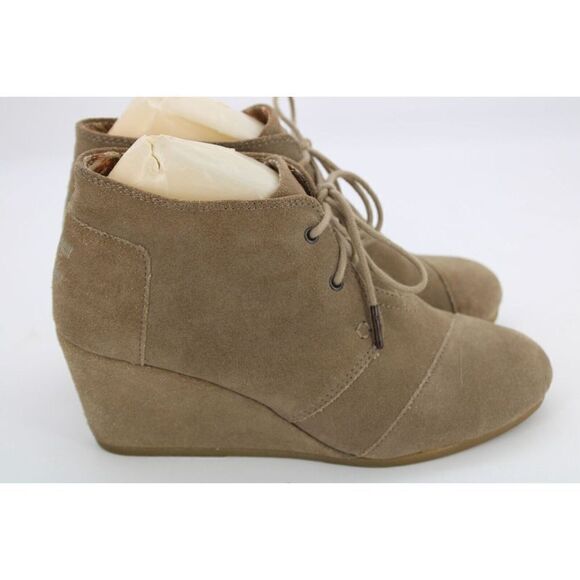 Toms 740817 Wedge Heel Desert Tan Suede Ankle Boots Women's Size 10 - Picture 1 of 10